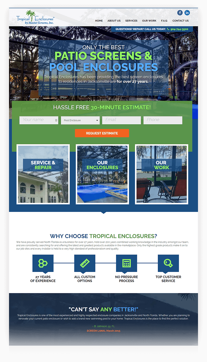 Tropical Enclosures Website Design