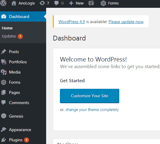 WordPress update notifications