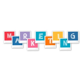 The word marketing is written on a white background